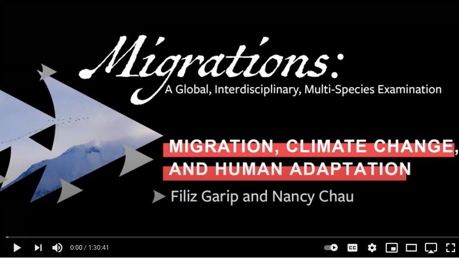 First frame of a video with the Migrations logo and says Migration, Climate Change and Human Adaptatiion