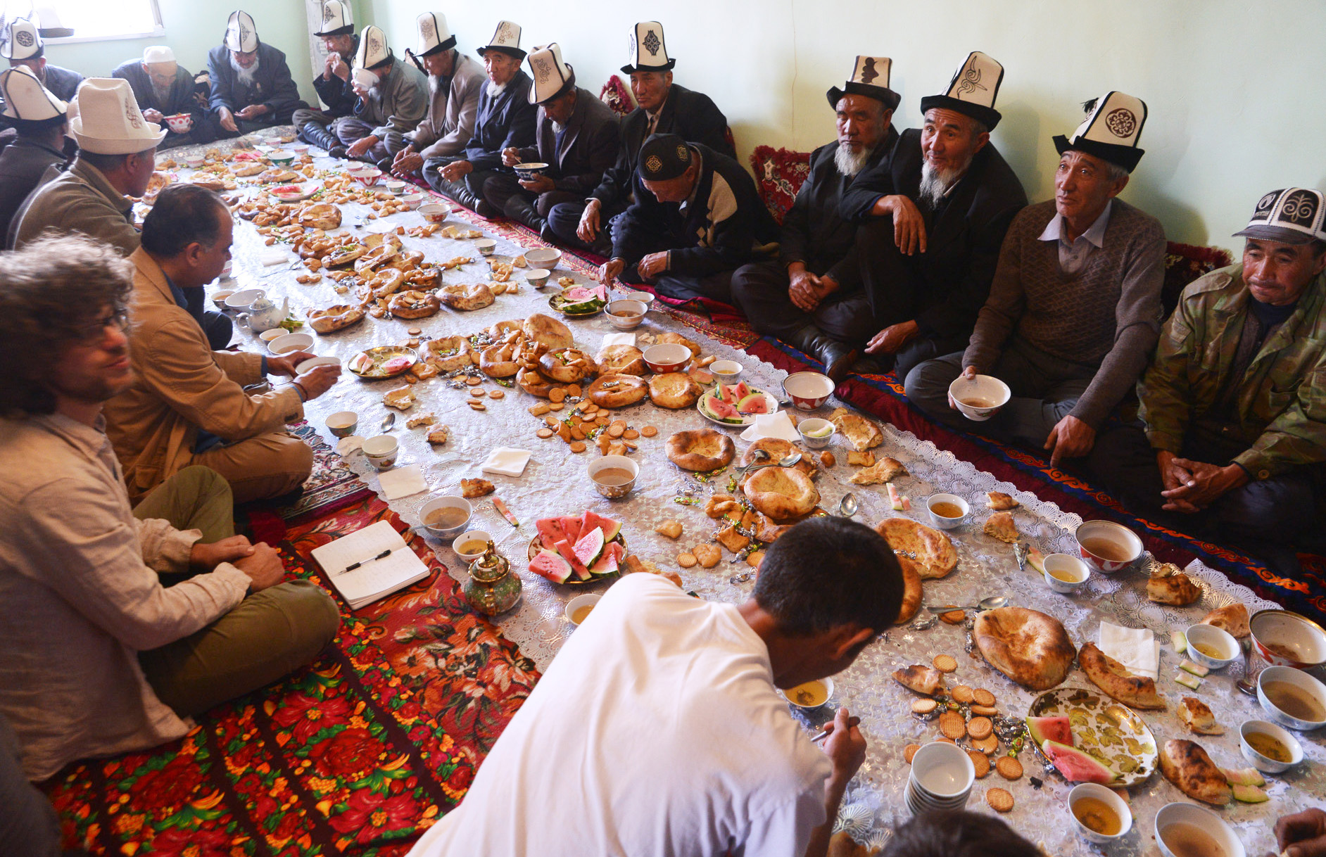 A meal with village elders in Sary-Mogul