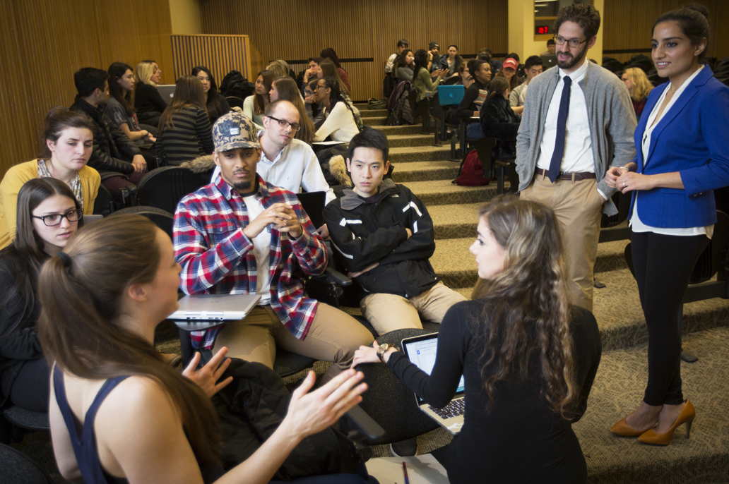 Student speaking during a class discussion