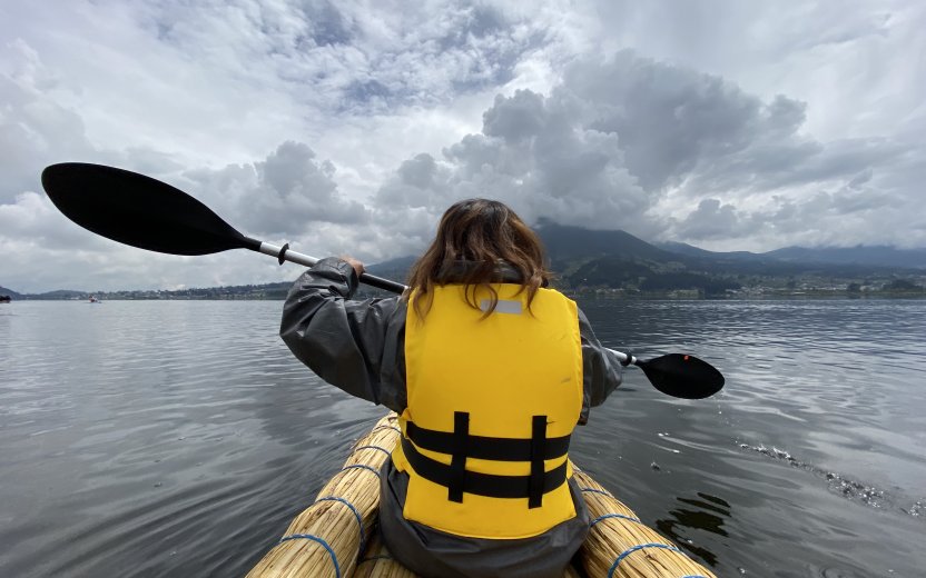 Student kayaking in Ecuador