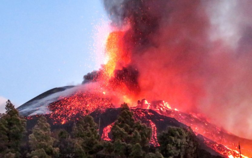 Volcano erupting