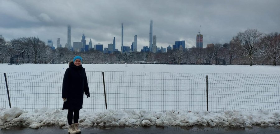 Lisa Doetsch poses for a photo in wintery New York City.