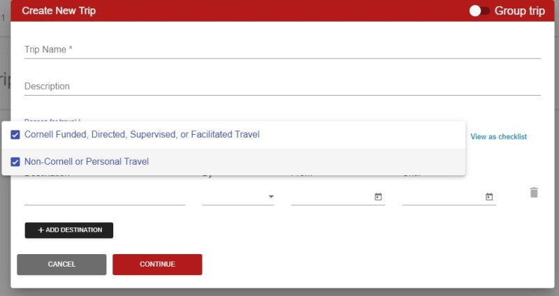 Combining Personal with Cornell Travel