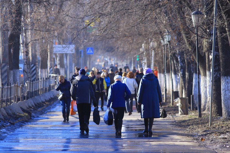 People walking down street in Russia