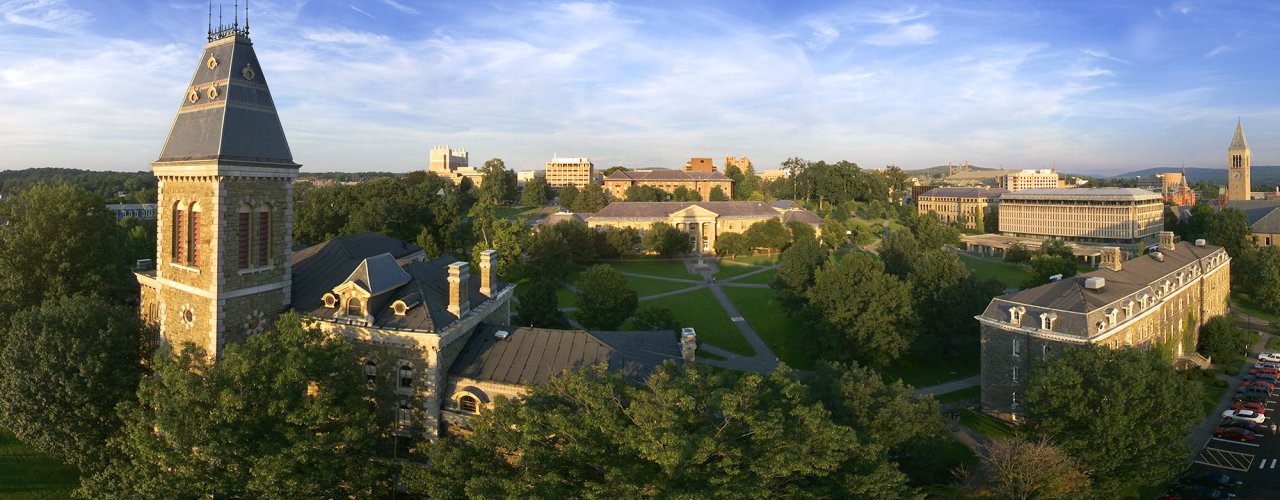 Panoramic view of Cornell's campus during summer.