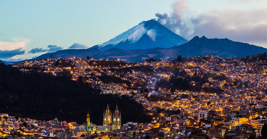 Evening view of Quito and Cotopaxi