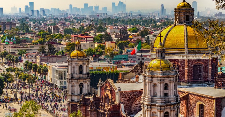An old basilica and cityscape of Mexico City