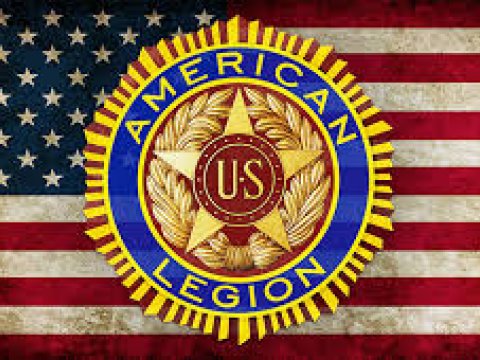 American flag with Legion seal in center