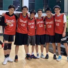 Students in ZJU Study Away wearing Cornell baskball jerseys