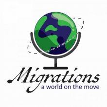 Green and blue globe over the Migrations logo with A World on the Move written below.