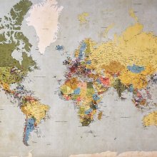 World map with pinned locations.
