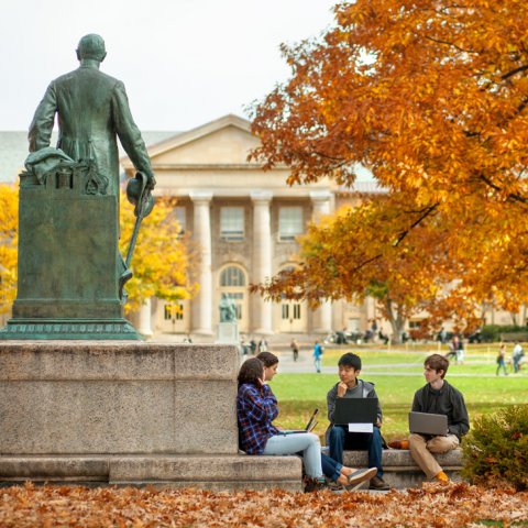 Ezra and students, campus fall